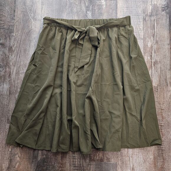 Army Green Crepe Self Tie Skirt - Picture 1 of 3